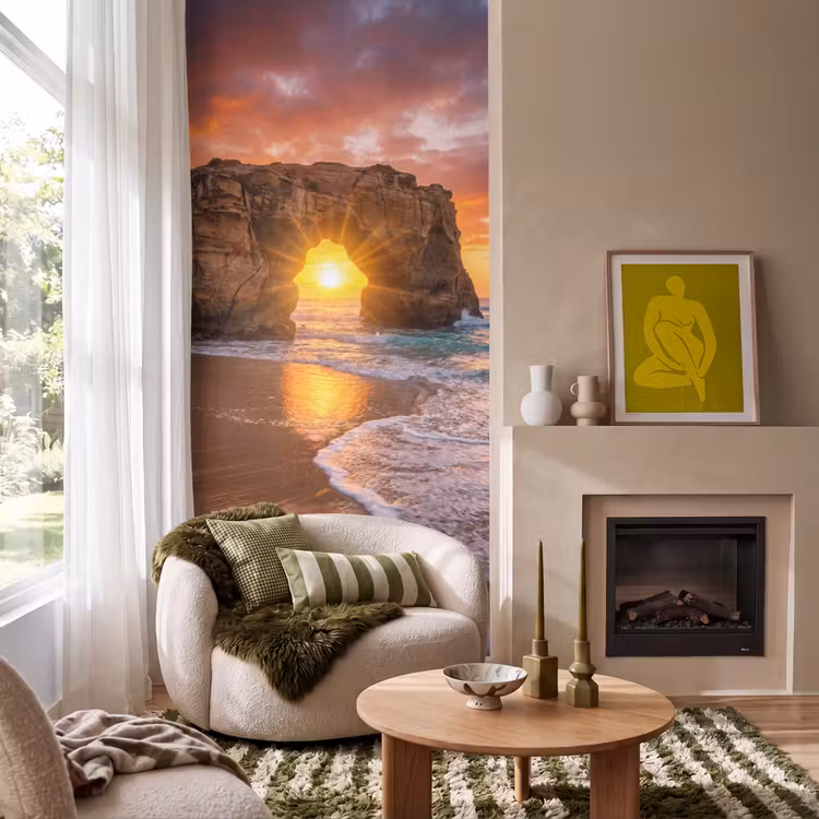 Behang - Kust - Rots - Zonsondergang - Zee - Natuur — 1