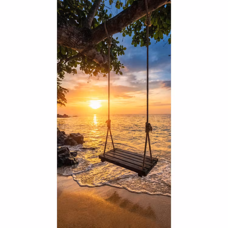 Behang - Schommel - Strand - Zonsondergang - Natuur - Oranje — 2