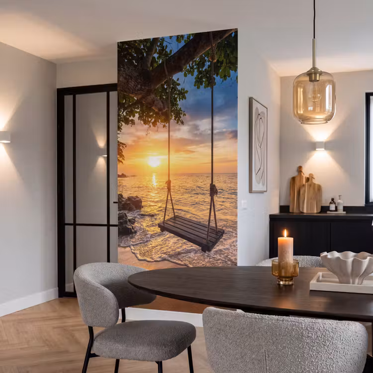Behang - Schommel - Strand - Zonsondergang - Natuur - Oranje — 5