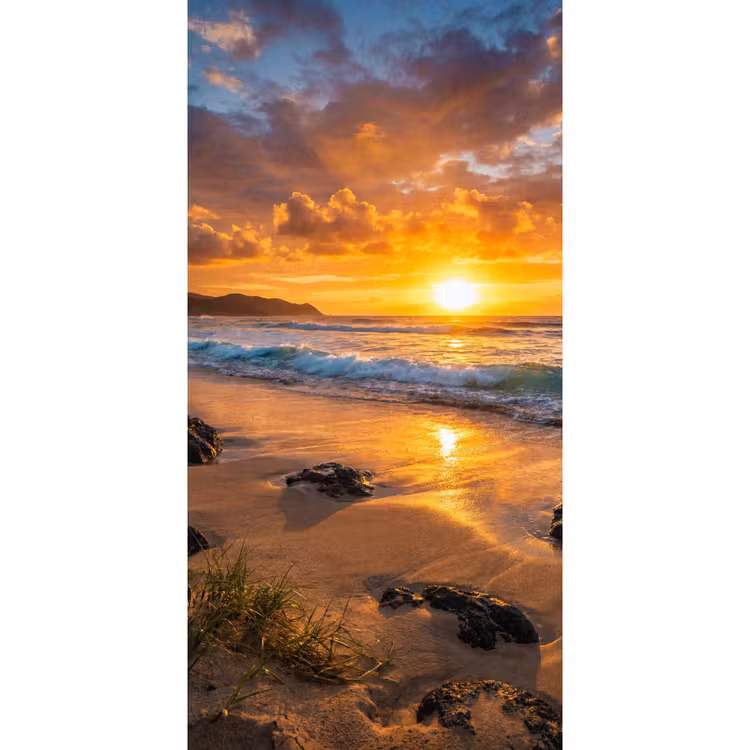 Behang - Strand - Zonsondergang - Golven - Natuur - Oranje — 2
