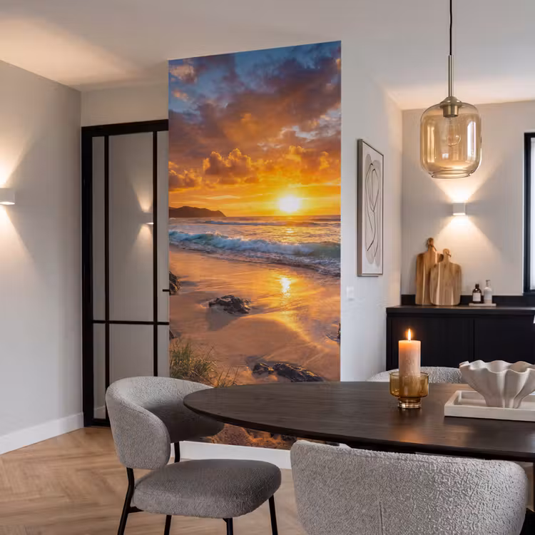 Behang - Strand - Zonsondergang - Golven - Natuur - Oranje — 5