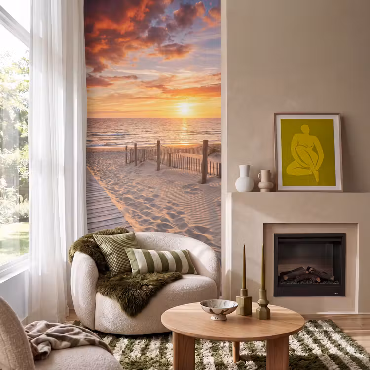 Behang - Strand - Zonsondergang - Zee - Natuur - Oranje — 1