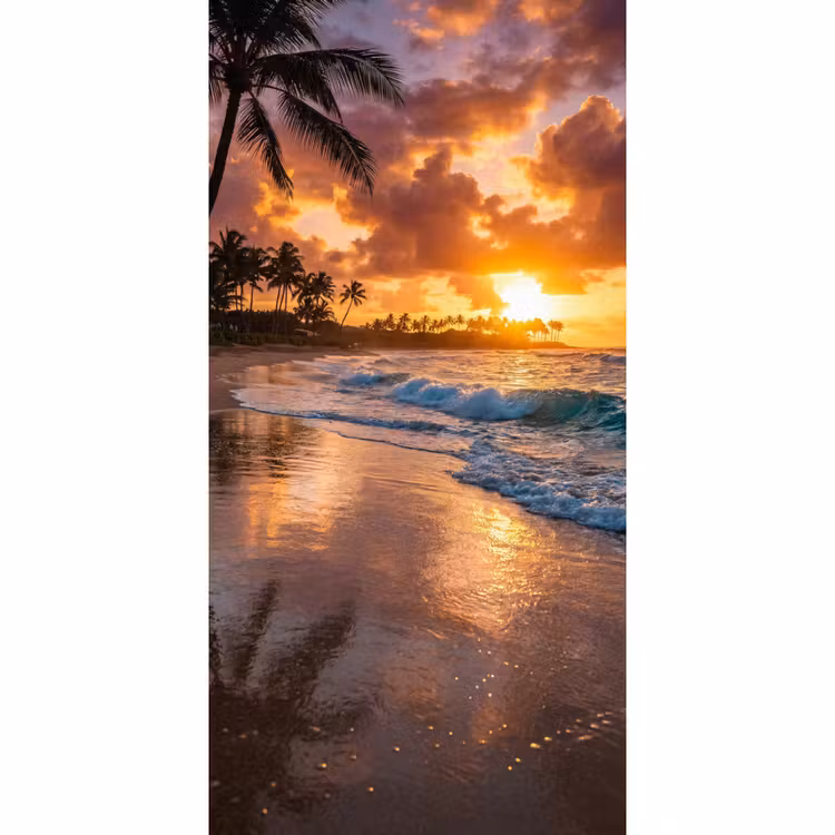 Behang - Strand - Zonsopgang - Tropisch - Natuur - Oranje — 2