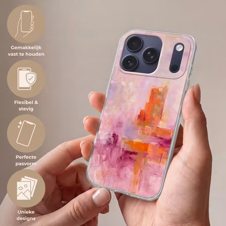 Telefoonhoesje Softcase - Abstract - Borstelstreken - Kunst - Paars - Goud — 4