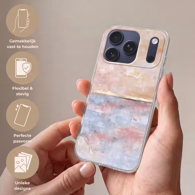 Telefoonhoesje Softcase - Abstract - Horizontaal - Kunst - Roze - Goud — 4