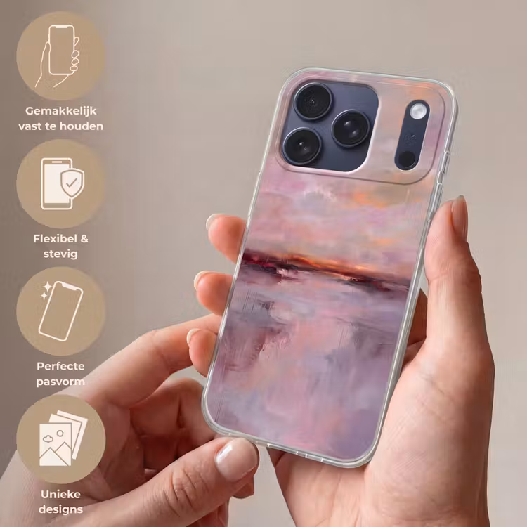 Telefoonhoesje Softcase - Landschap - Zonsondergang - Abstract - Modern - Roze — 4