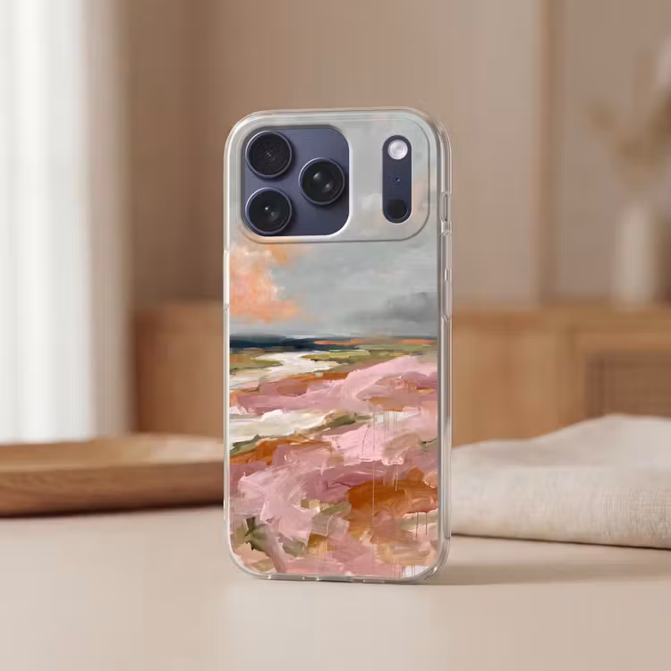Telefoonhoesje Softcase - Landschap - Rivier - Abstract - Roze - Groen — 3