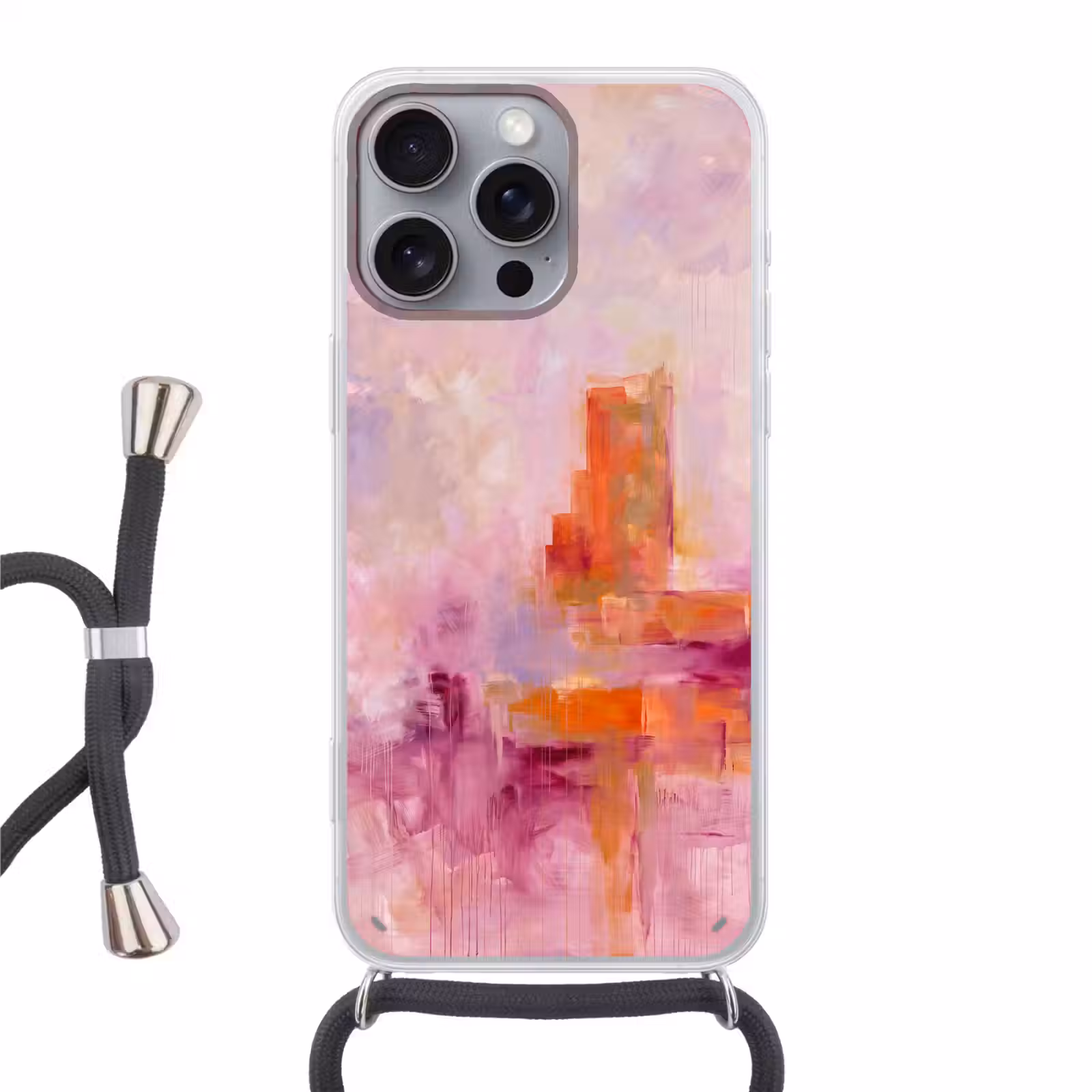 Telefoonhoesje met koord - Abstract - Borstelstreken - Kunst - Paars - Goud — 1