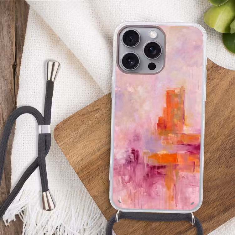 Telefoonhoesje met koord - Abstract - Borstelstreken - Kunst - Paars - Goud — 3