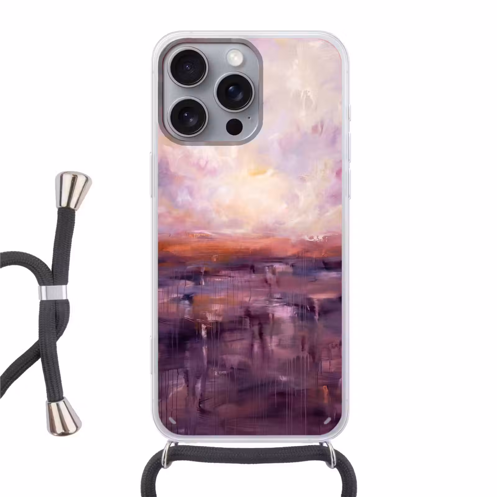 Telefoonhoesje met koord - Abstract - Landschap - Modern - Paars - Oranje — 1