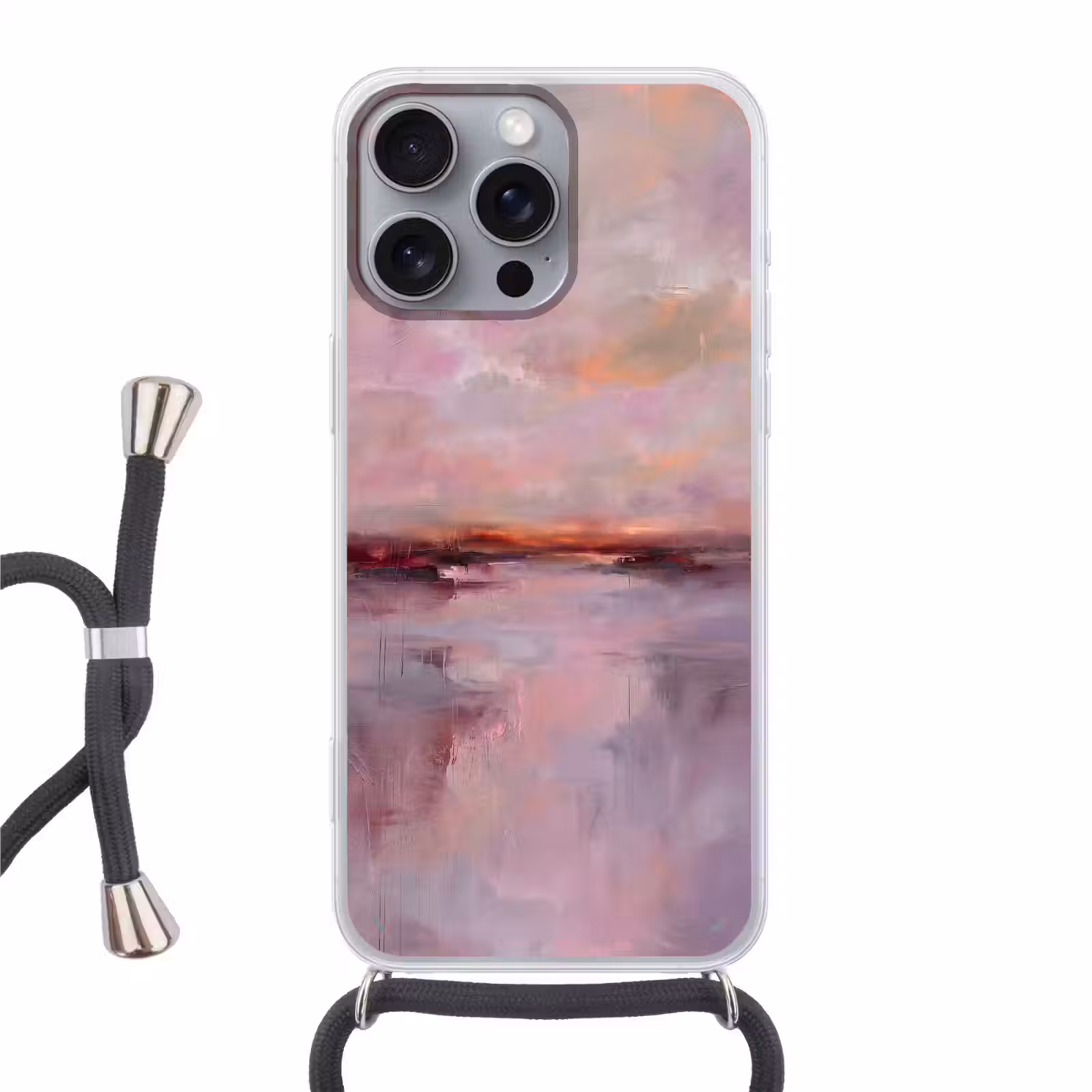 Telefoonhoesje met koord - Landschap - Zonsondergang - Abstract - Modern - Roze — 1