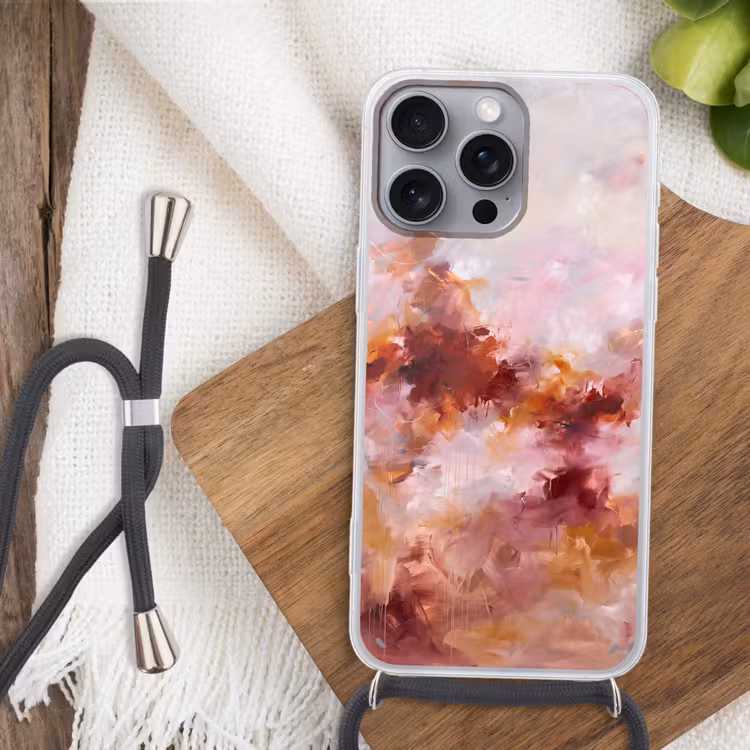 Telefoonhoesje met koord - Abstract - Kleurrijk - Kunst - Modern - Roze-Rood — 3