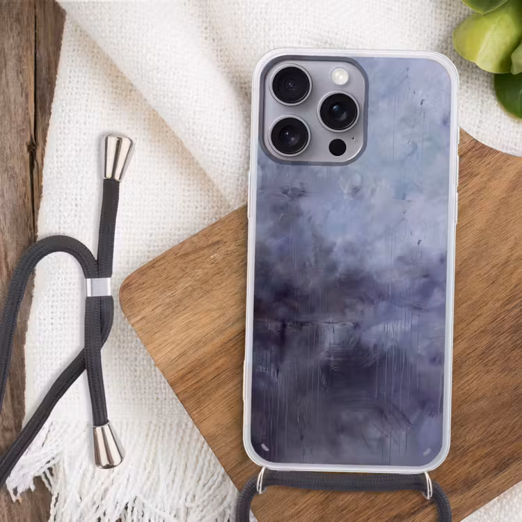 Telefoonhoesje met koord - Abstract - Kwaststreken - Modern - Kunst - Grijs — 3