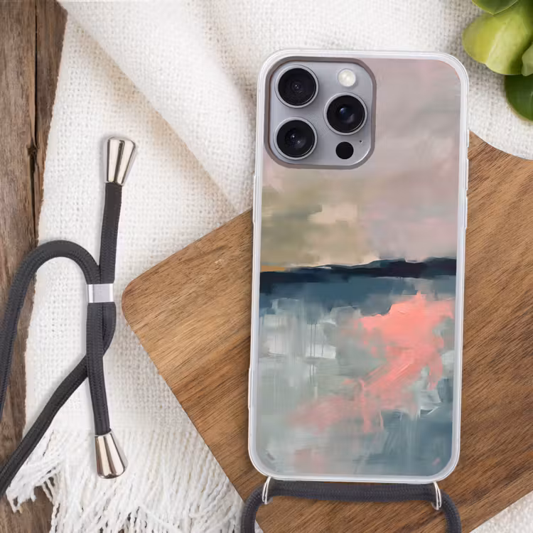 Telefoonhoesje met koord - Abstract - Landschap - Kunst - Modern - Groen - Blauw — 3