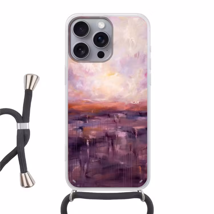 Telefoonhoesje met koord - Abstract - Landschap - Modern - Paars - Oranje — 1