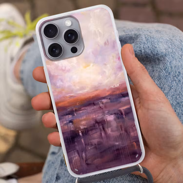Telefoonhoesje met koord - Abstract - Landschap - Modern - Paars - Oranje — 2