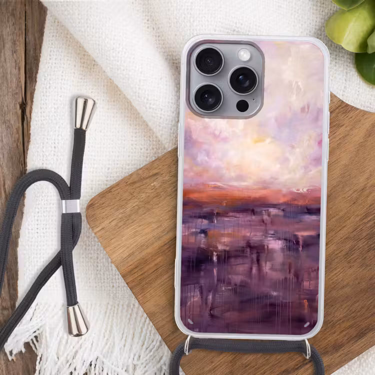 Telefoonhoesje met koord - Abstract - Landschap - Modern - Paars - Oranje — 3