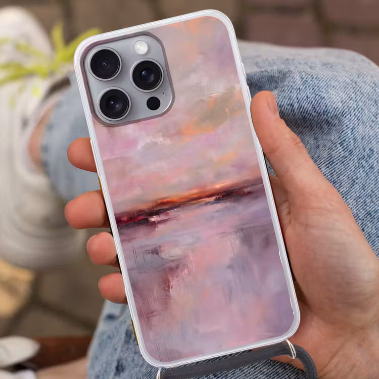 Telefoonhoesje met koord - Landschap - Zonsondergang - Abstract - Modern - Roze — 2
