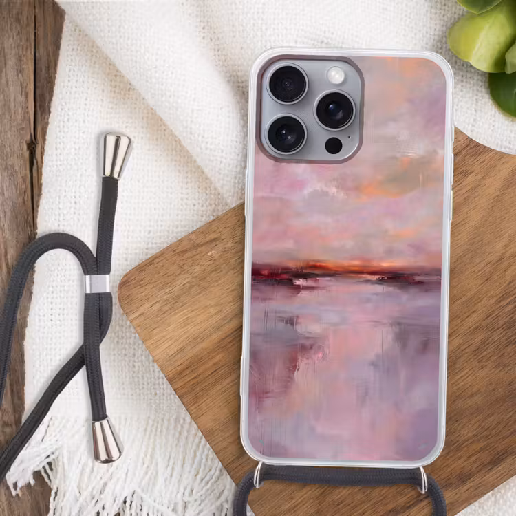 Telefoonhoesje met koord - Landschap - Zonsondergang - Abstract - Modern - Roze — 3