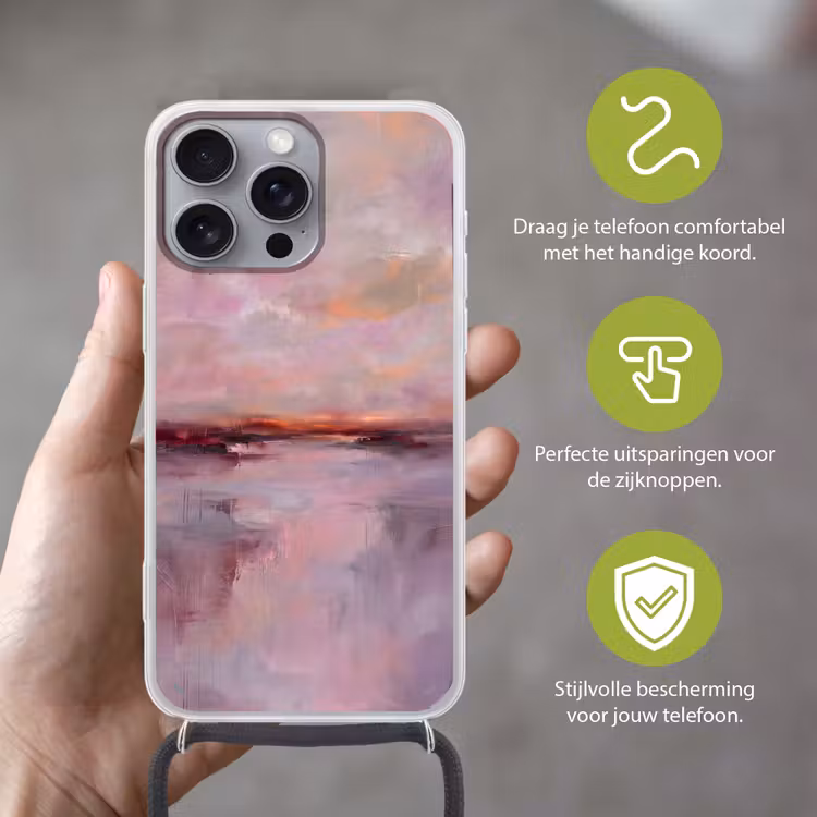 Telefoonhoesje met koord - Landschap - Zonsondergang - Abstract - Modern - Roze — 4