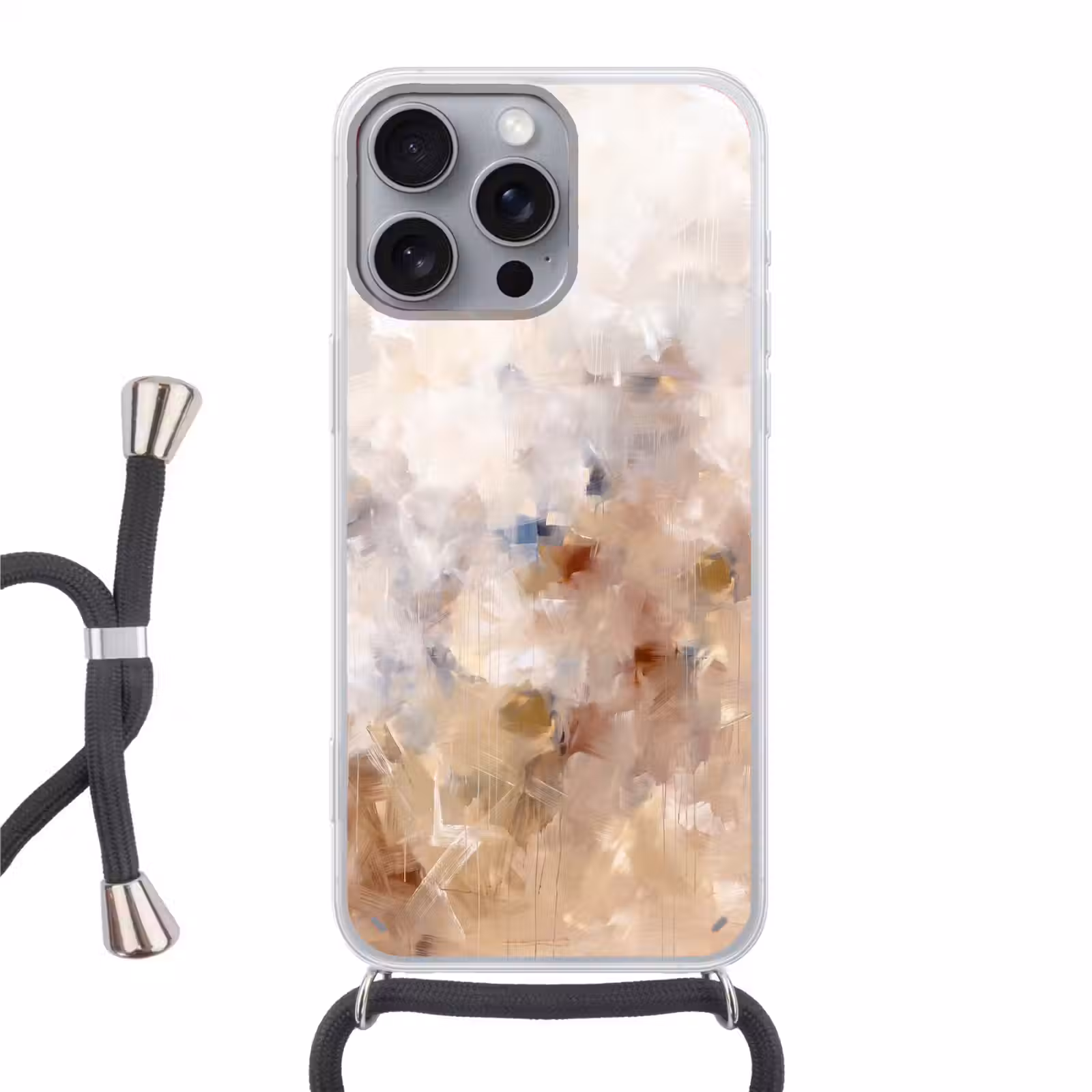 Telefoonhoesje met koord - Abstract - Borstelstreken - Modern - Beige - Kunst — 1