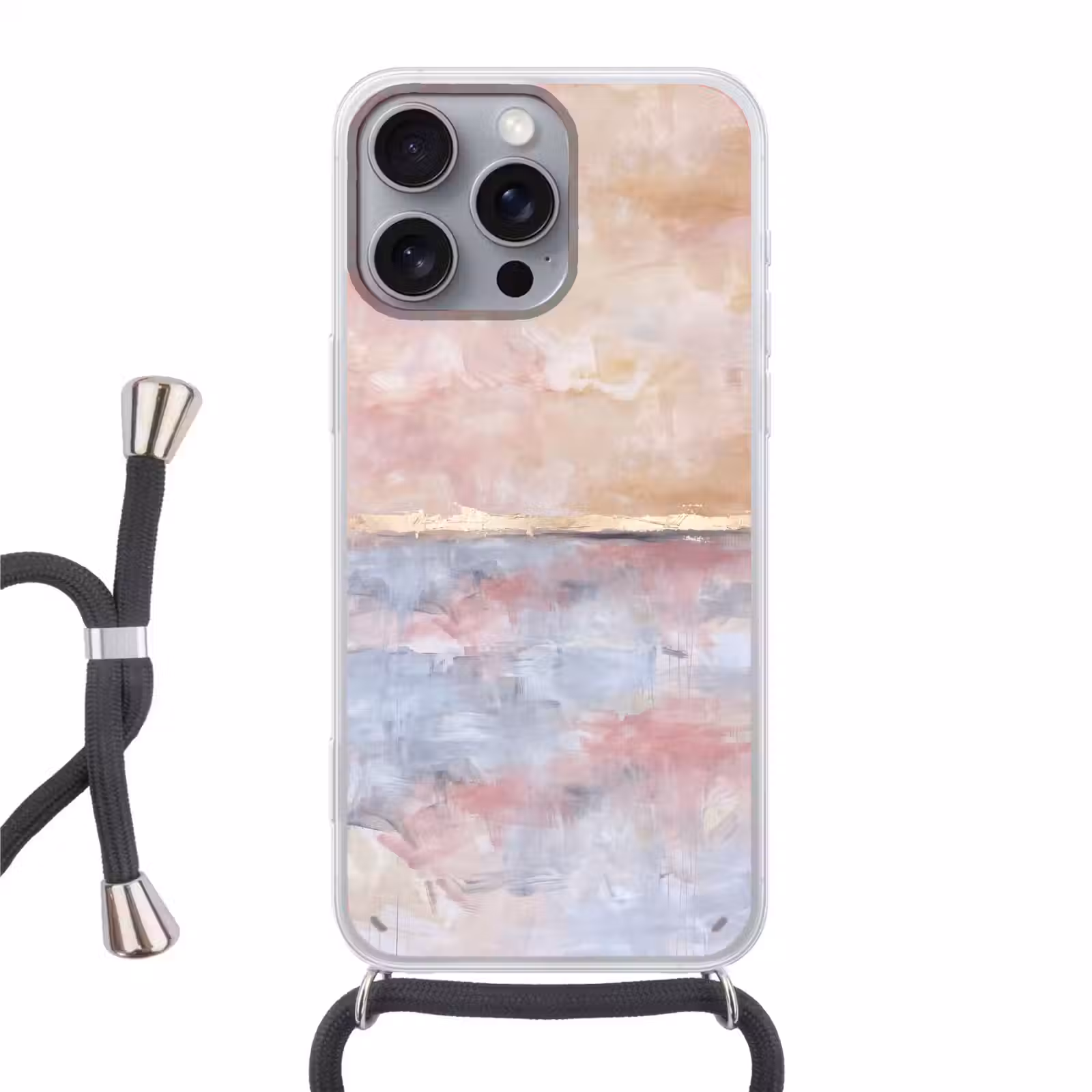 Telefoonhoesje met koord - Abstract - Horizontaal - Kunst - Roze - Goud — 1