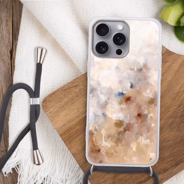 Telefoonhoesje met koord - Abstract - Borstelstreken - Modern - Beige - Kunst — 3