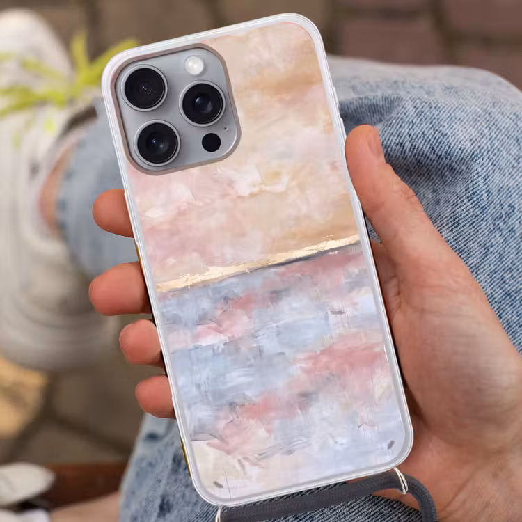 Telefoonhoesje met koord - Abstract - Horizontaal - Kunst - Roze - Goud — 2