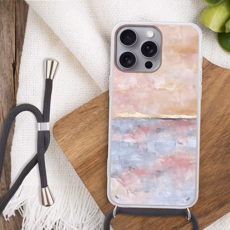 Telefoonhoesje met koord - Abstract - Horizontaal - Kunst - Roze - Goud — 3