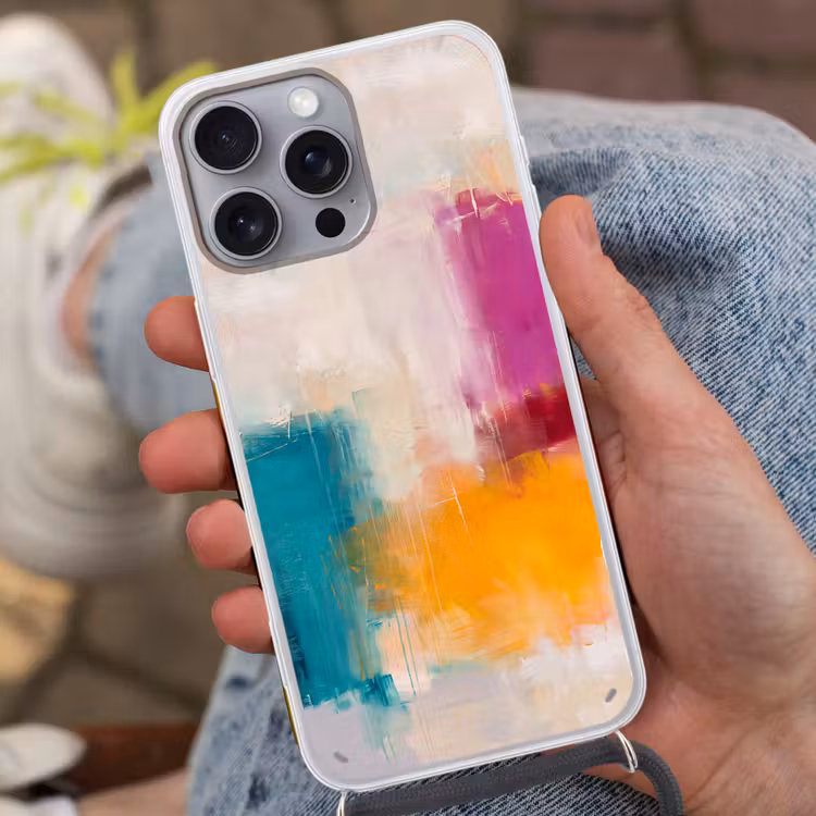 Telefoonhoesje met koord - Abstract - Kleurrijk - Modern - Kunst - Oranje — 2