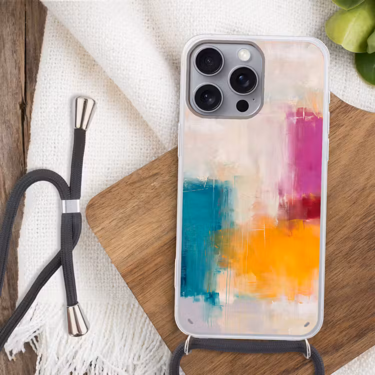 Telefoonhoesje met koord - Abstract - Kleurrijk - Modern - Kunst - Oranje — 3