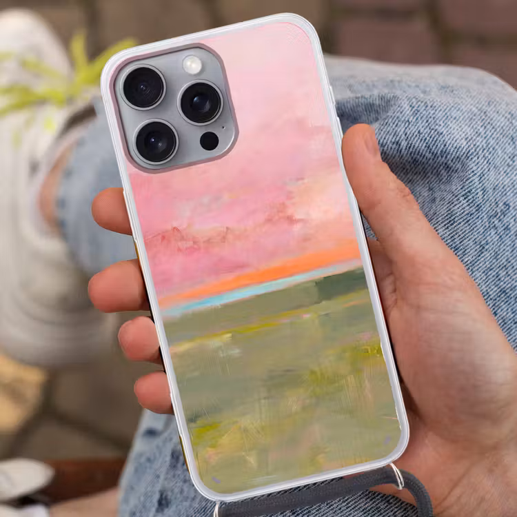 Telefoonhoesje met koord - Abstract - Landschap - Modern - Roze - Oranje — 2