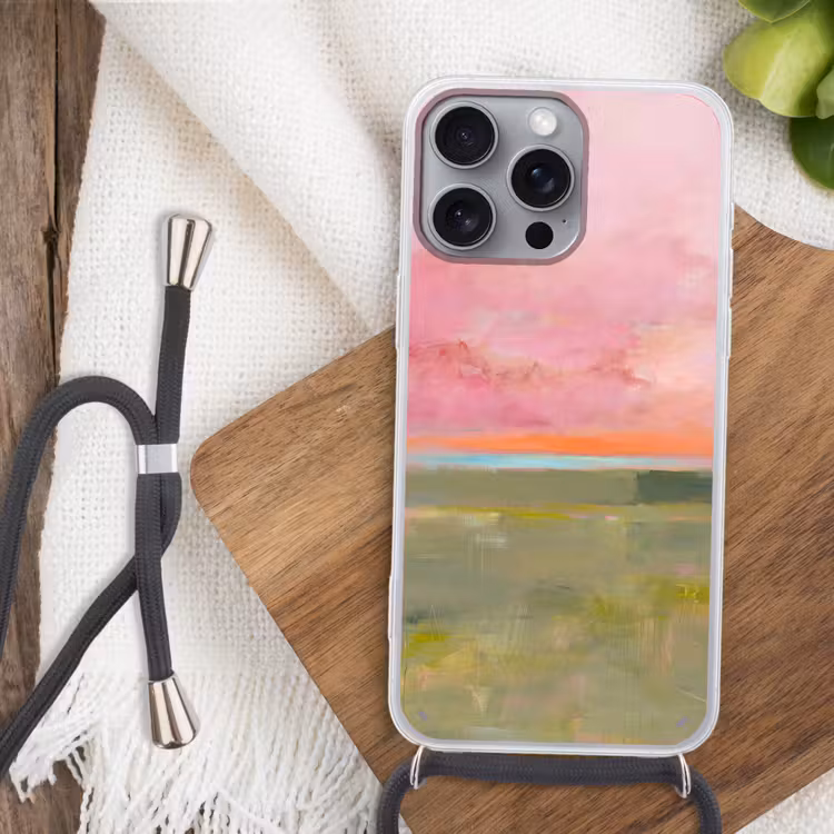Telefoonhoesje met koord - Abstract - Landschap - Modern - Roze - Oranje — 3