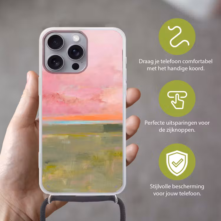 Telefoonhoesje met koord - Abstract - Landschap - Modern - Roze - Oranje — 4