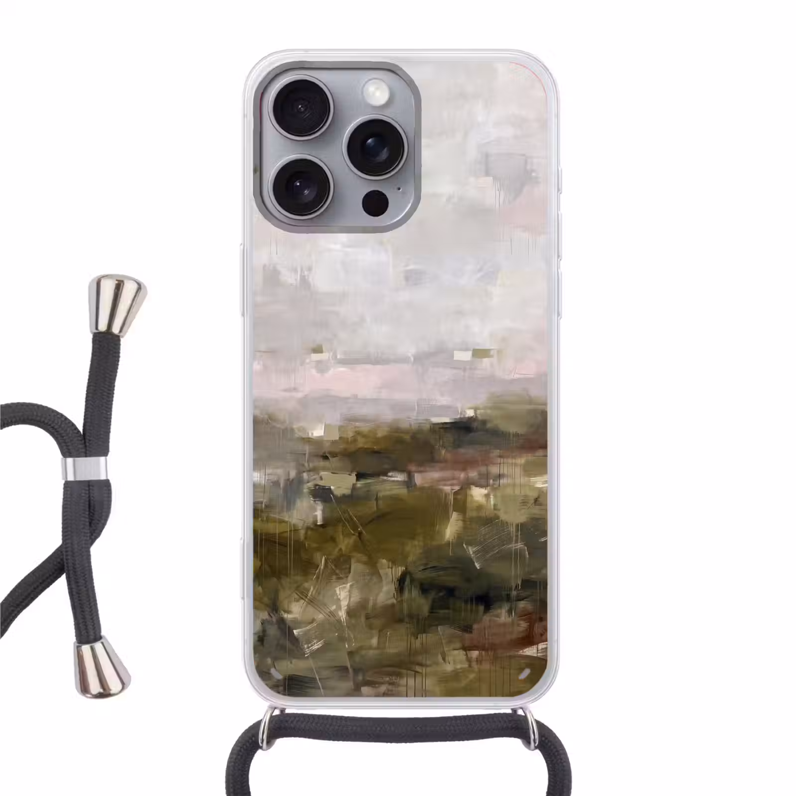 Telefoonhoesje met koord - Abstract - Gelaagd - Kunst - Modern - Grijs-Groen — 1
