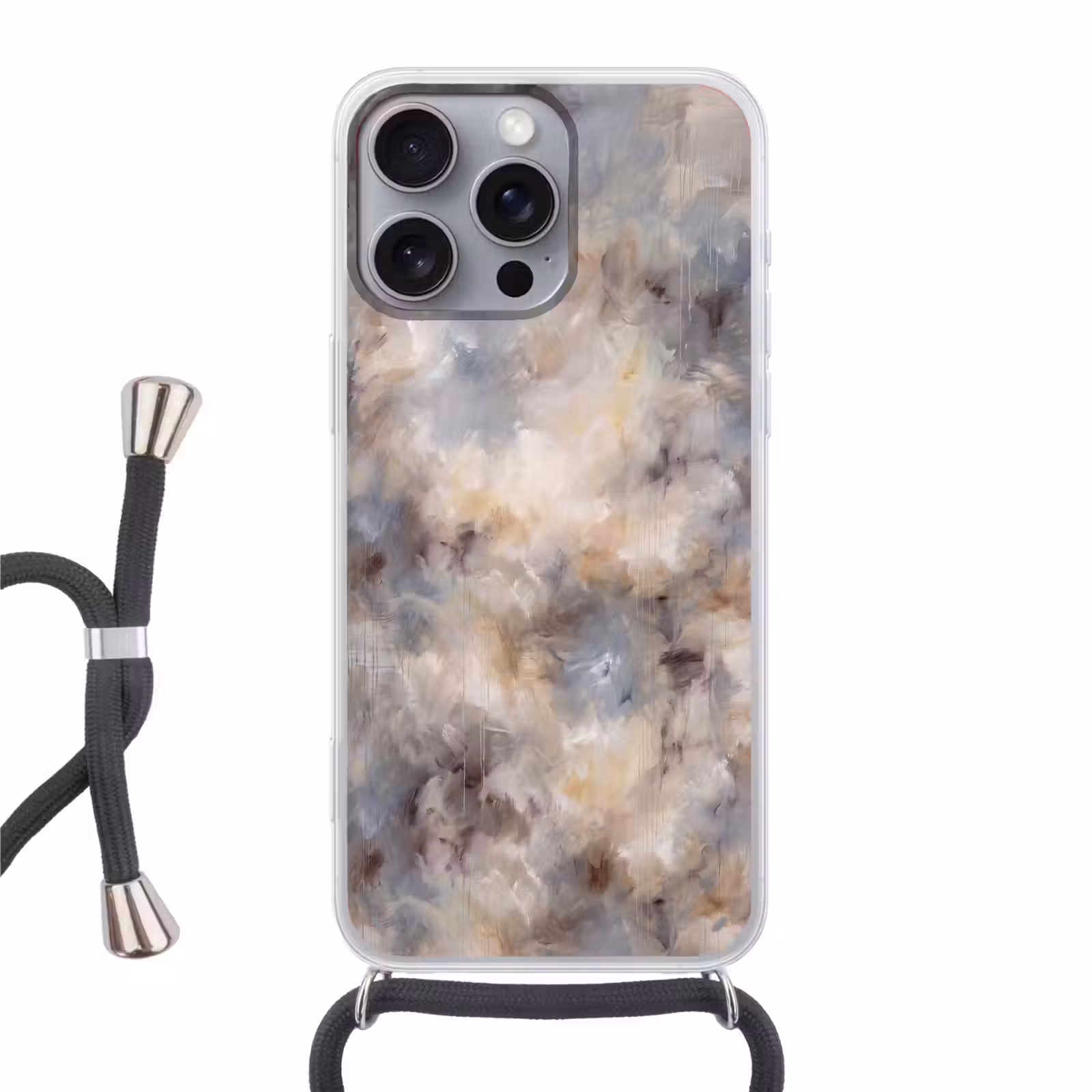 Telefoonhoesje met koord - Abstract - Wolken - Sfeervol - Beige - Grijs — 1