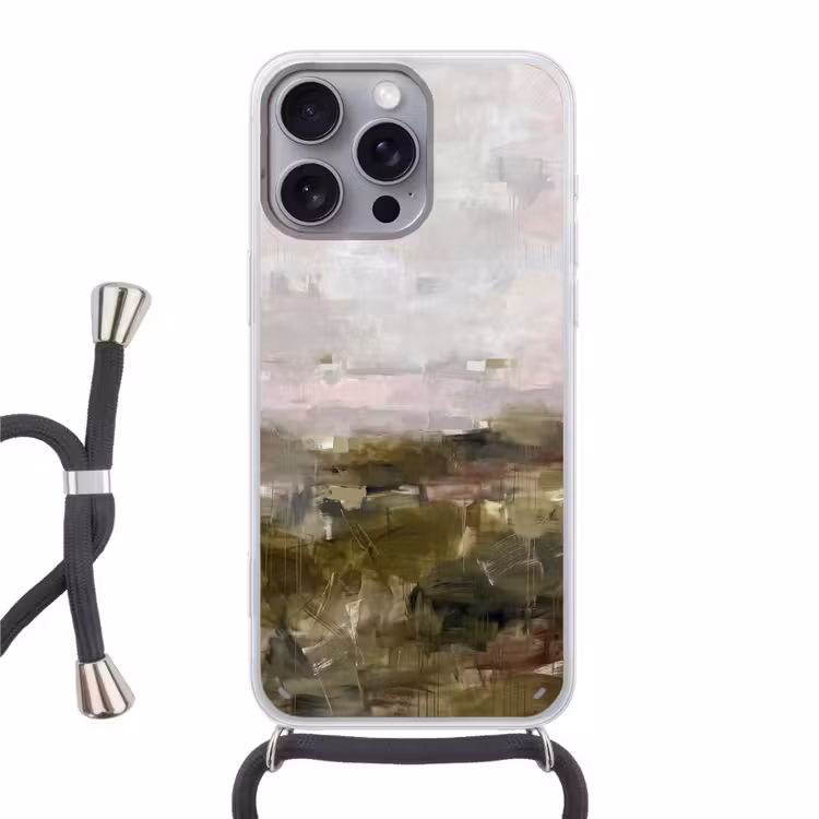 Telefoonhoesje met koord - Abstract - Gelaagd - Kunst - Modern - Grijs-Groen — 1