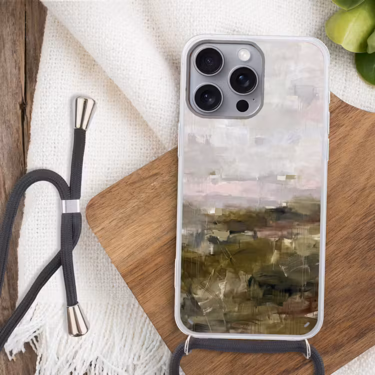 Telefoonhoesje met koord - Abstract - Gelaagd - Kunst - Modern - Grijs-Groen — 3