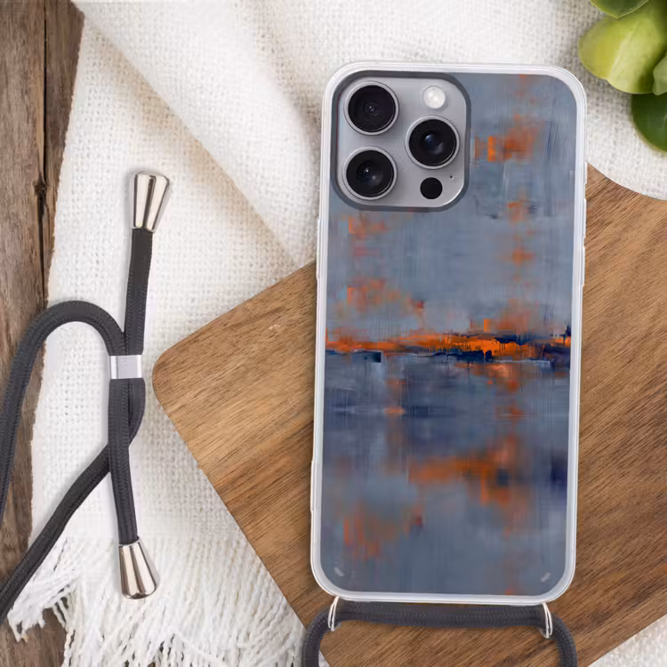 Telefoonhoesje met koord - Abstract - Kleuren - Modern - Oranje - Grijs — 3