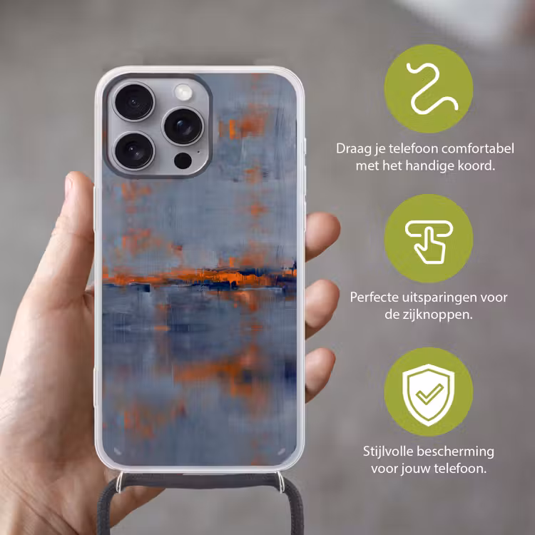 Telefoonhoesje met koord - Abstract - Kleuren - Modern - Oranje - Grijs — 4