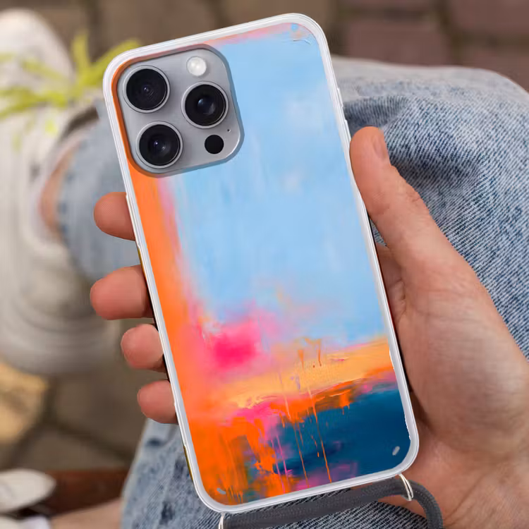 Telefoonhoesje met koord - Abstract - Kleurvlakken - Modern - Oranje - Blauw — 2