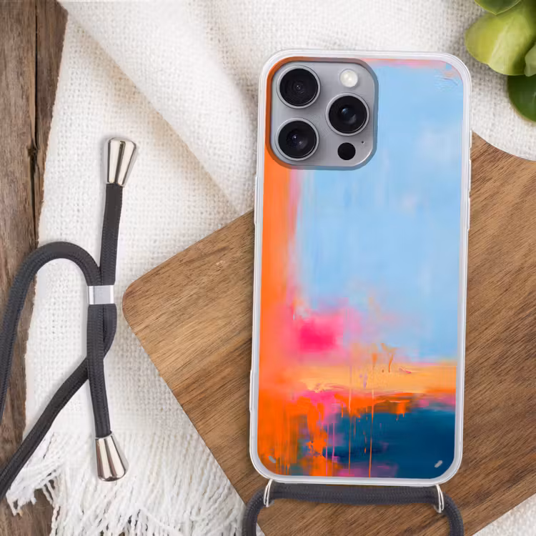 Telefoonhoesje met koord - Abstract - Kleurvlakken - Modern - Oranje - Blauw — 3
