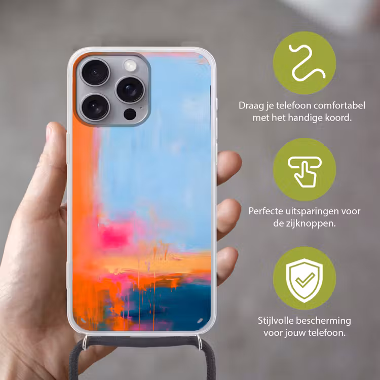 Telefoonhoesje met koord - Abstract - Kleurvlakken - Modern - Oranje - Blauw — 4