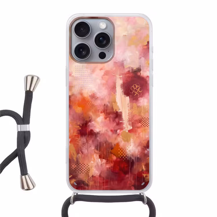 Telefoonhoesje met koord - Abstract - Rood - Goud - Modern - Kunst — 1