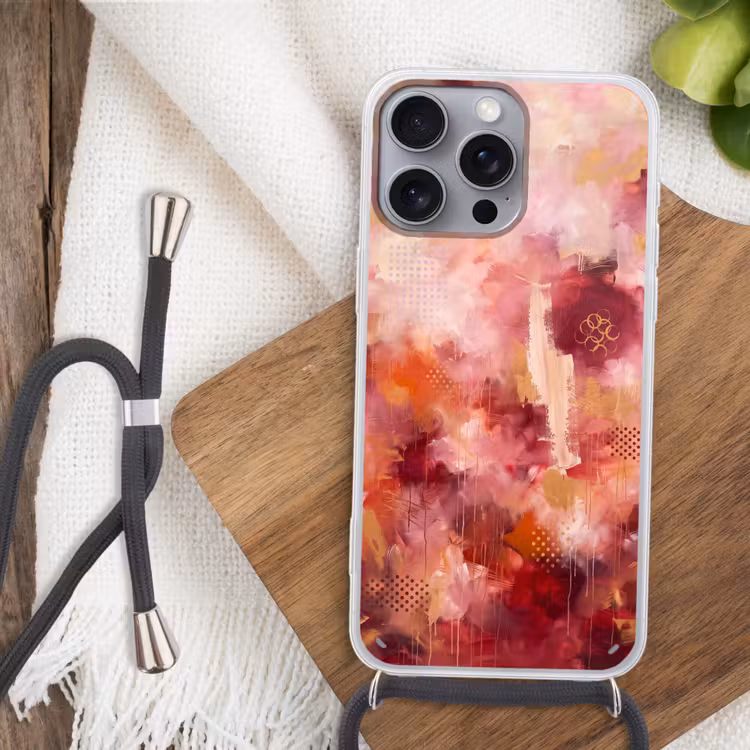 Telefoonhoesje met koord - Abstract - Rood - Goud - Modern - Kunst — 3