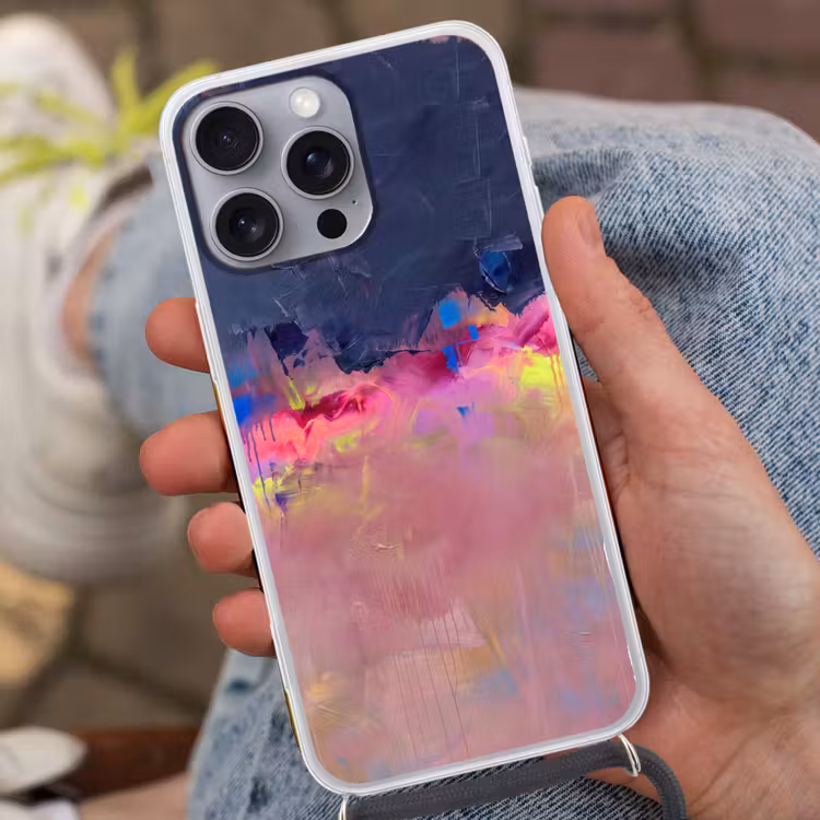 Telefoonhoesje met koord - Abstract - Textuur - Kleuren - Modern - Roze — 2