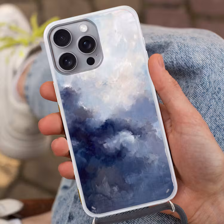 Telefoonhoesje met koord - Abstract - Wolken - Modern - Blauw - Kunst — 2