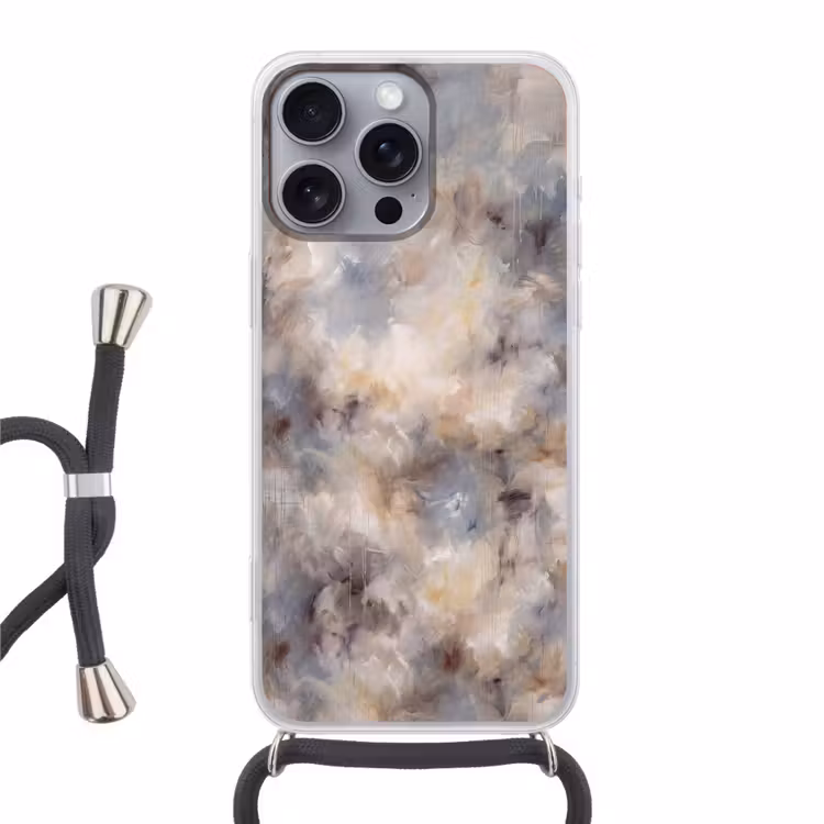 Telefoonhoesje met koord - Abstract - Wolken - Sfeervol - Beige - Grijs — 1