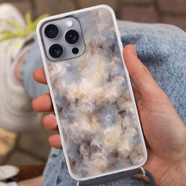 Telefoonhoesje met koord - Abstract - Wolken - Sfeervol - Beige - Grijs — 2