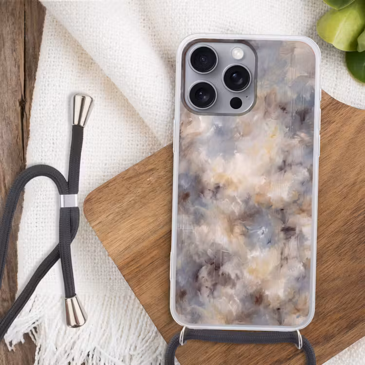 Telefoonhoesje met koord - Abstract - Wolken - Sfeervol - Beige - Grijs — 3
